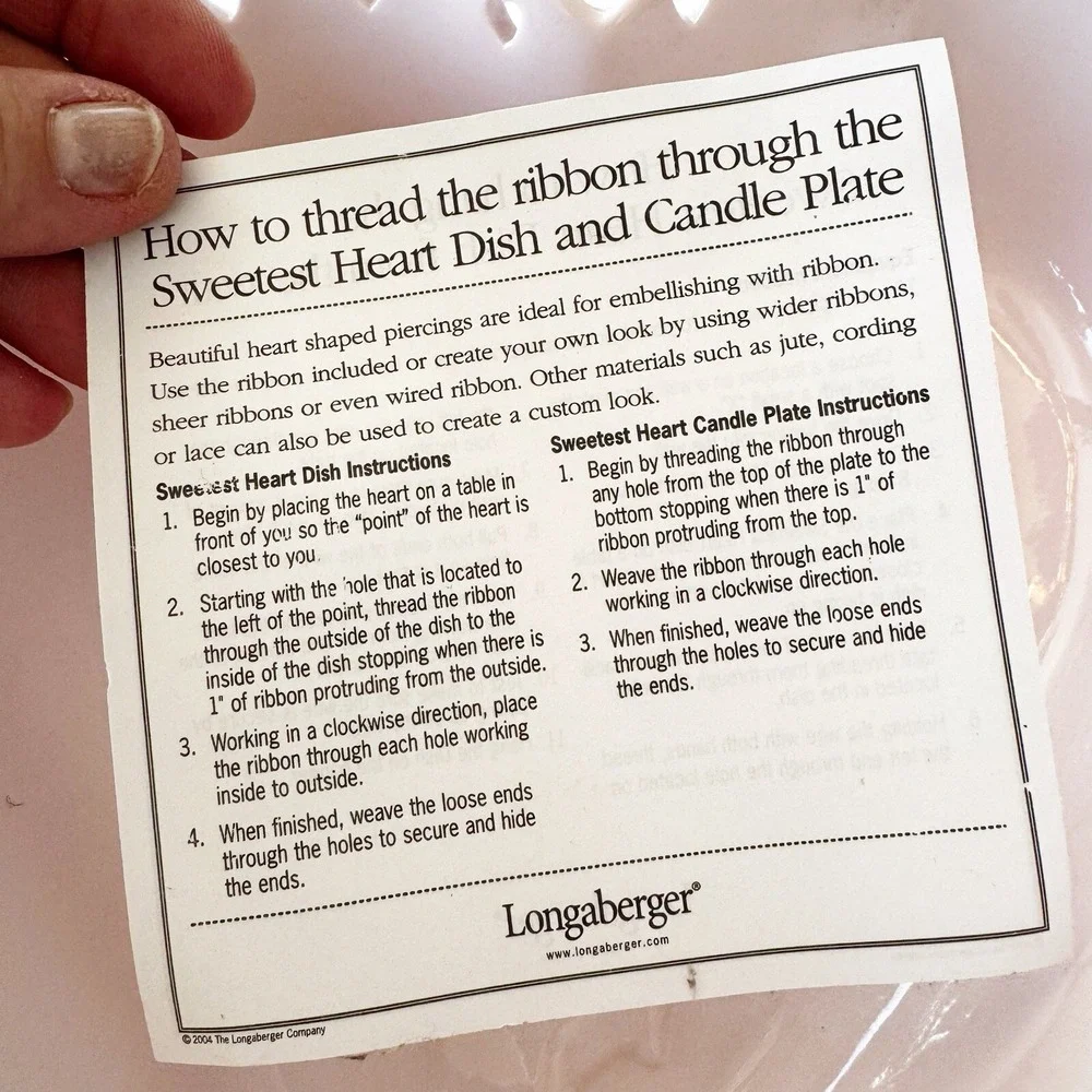 Longaberger 2005 Sweetest Heart PINK Heart Shape Bowl Dish And Candle Plate Read